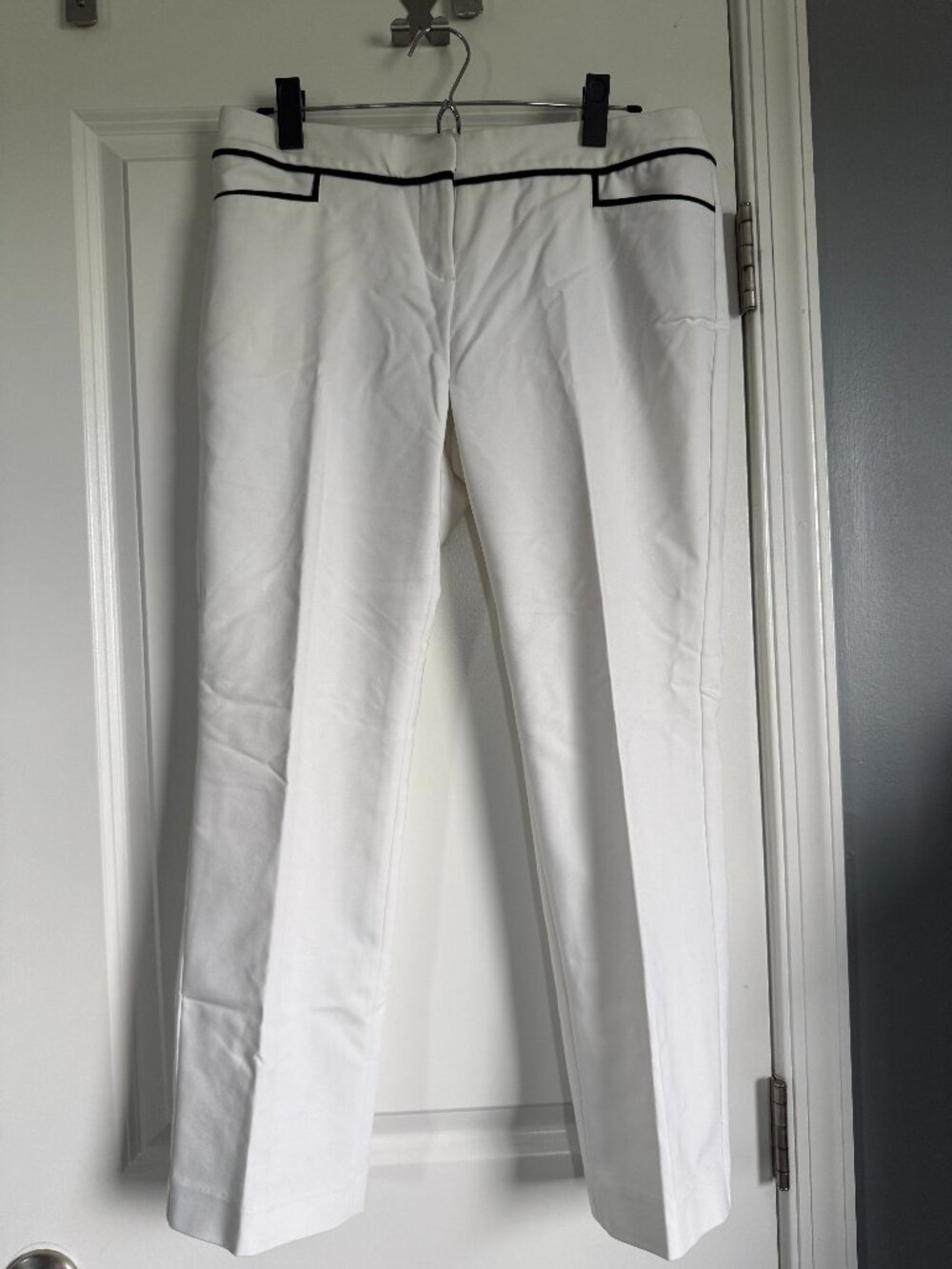 Express Columnist Pants White Black Contrast Piping Trim Dress Trousers Size 8S